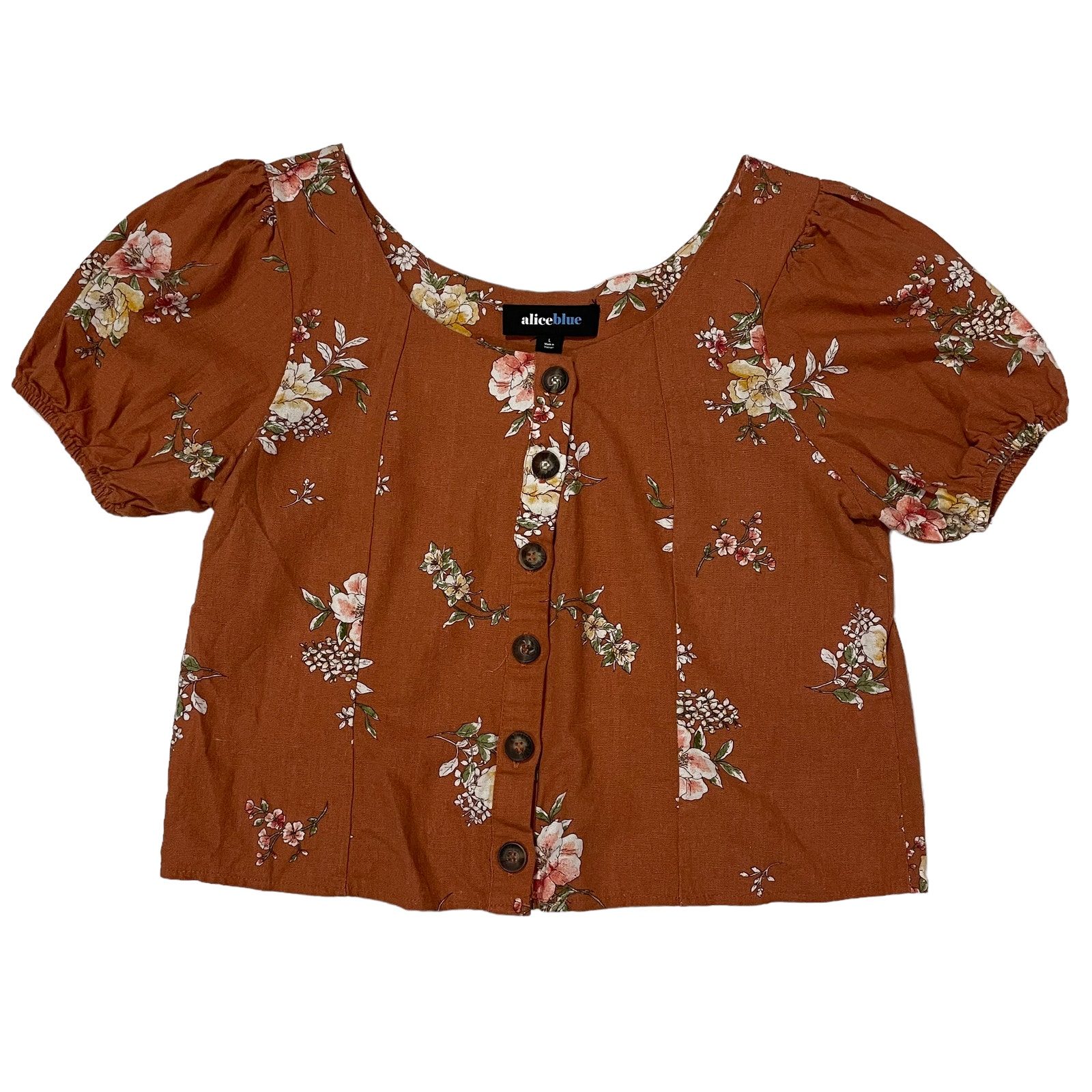 Alice Blue Floral Button Front Top - Rust - Large